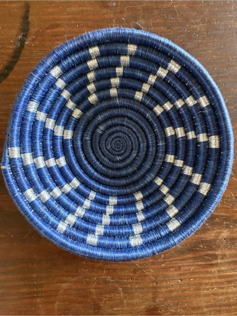Handwoven Blue Coiled Decorative Bowl Boho-Chic, coastal blue